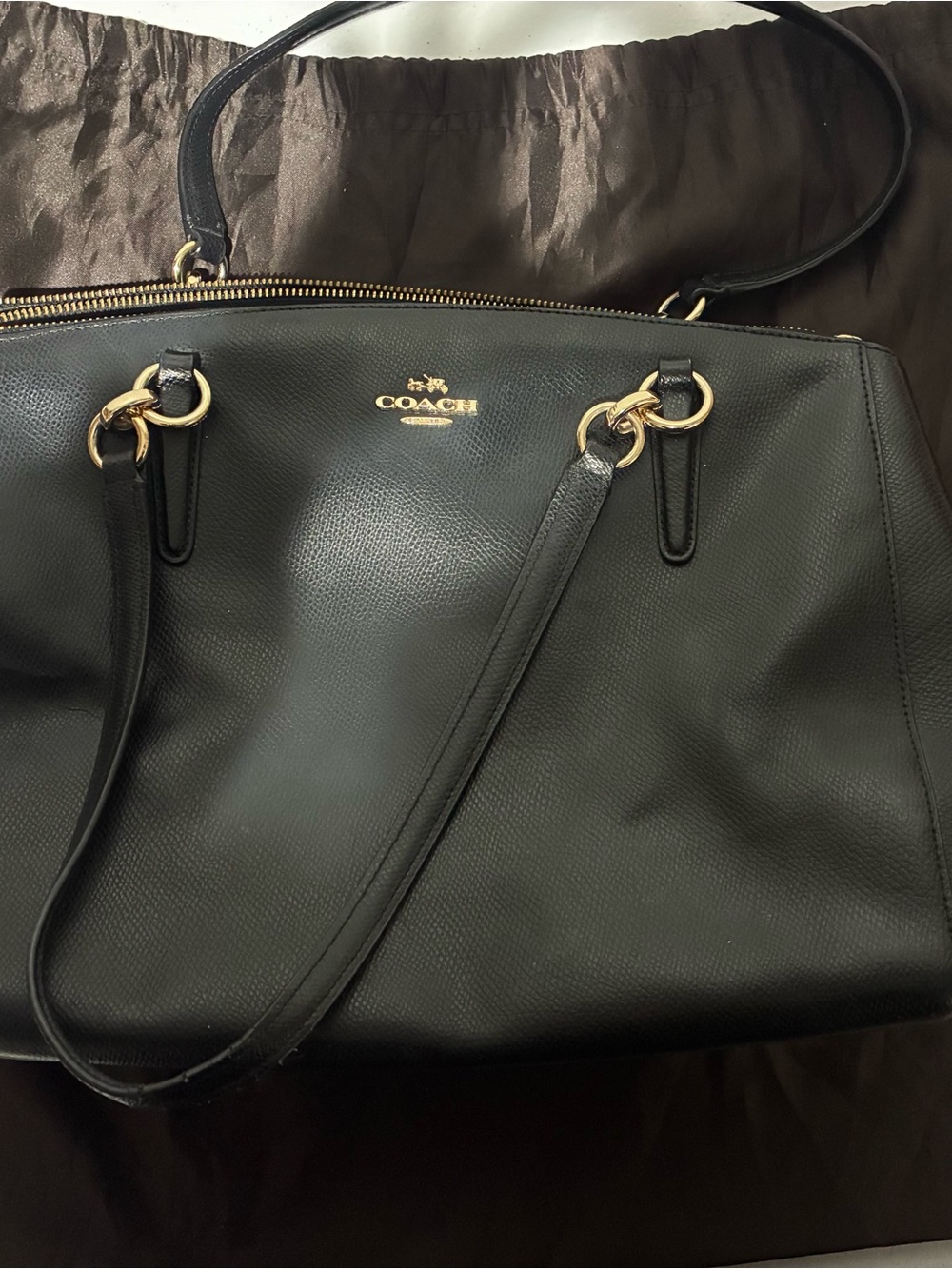 Coach Black Pebbled Leather Tote with Gold Hardware